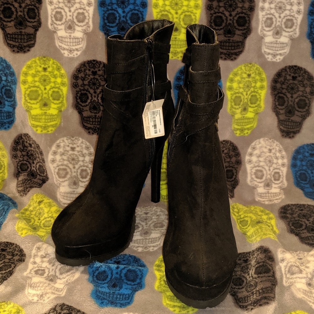 Black Faux Suede Stiletto Ankle Boots
